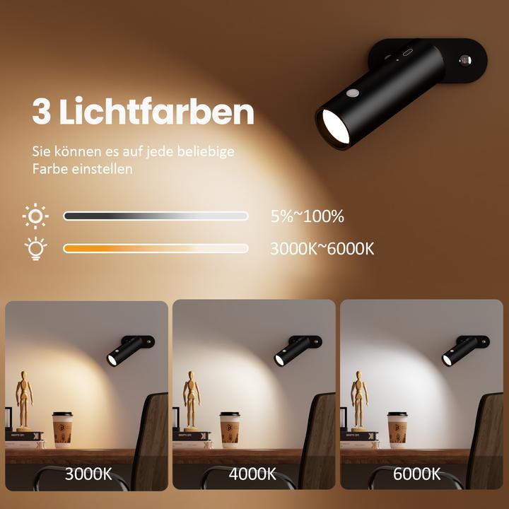 Immagine prodotto Emke LED Tischlampe kabellos, 6-in-1, dimmbar, Touch LED, Schwarz, 3 Farbmodi, magnetische Wandleuchte, U