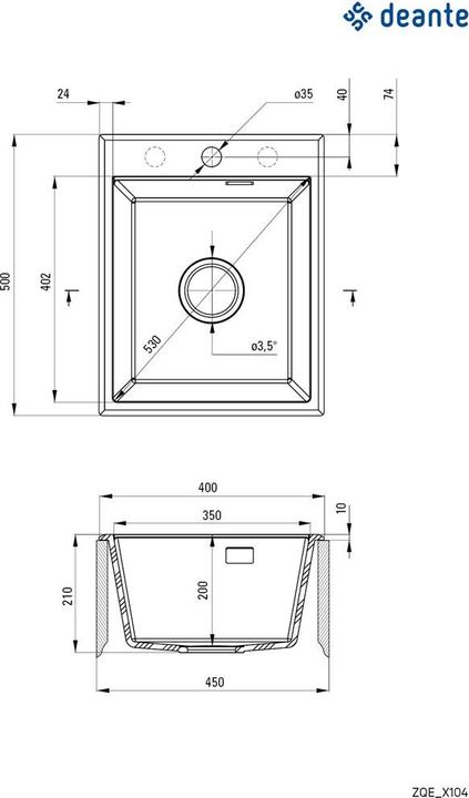 Produktbild Deante Granitspüle mit 1 Becken (Einbauspüle, 40 cm, 50 cm)