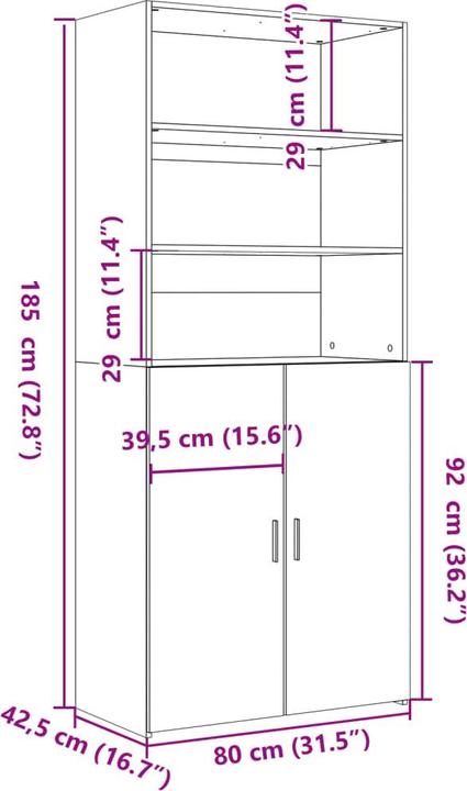 Produktbild vidaXL Highboard (42.50 x 42.50 x 185 cm)