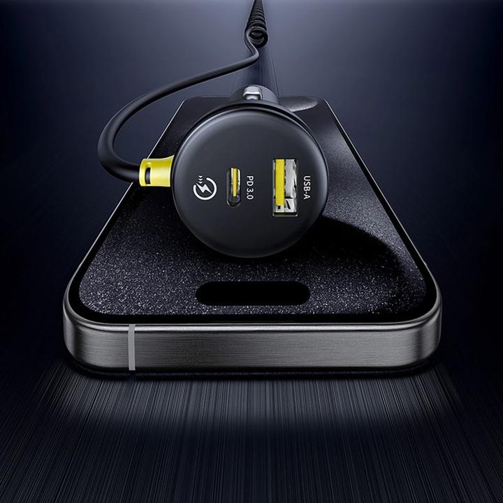 Image du produit Baseus Chargeur de voiture circulaire en plastique (U+C) + câble (C&L) 60W Cosmic Black