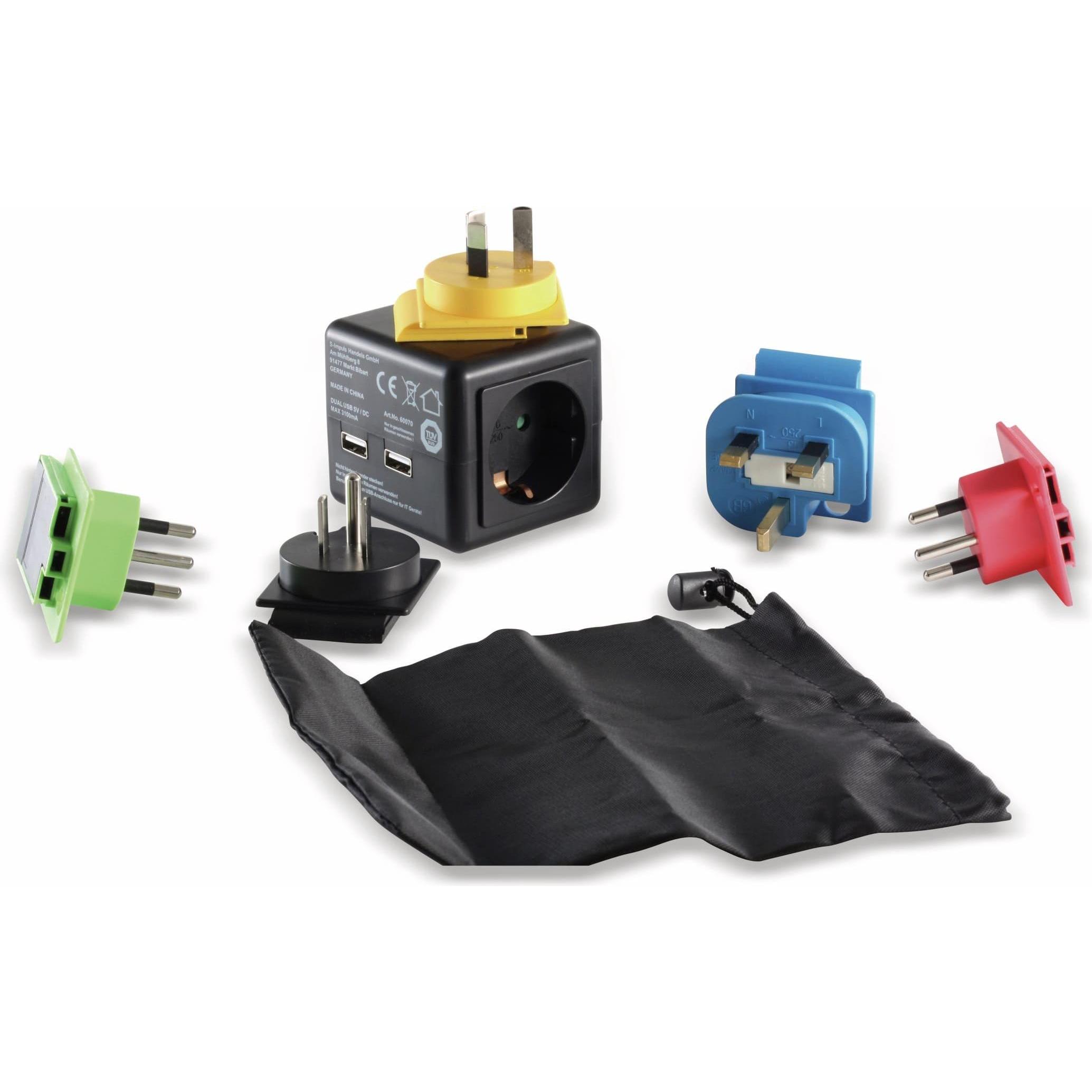 Thumbnail - Eneroid, Reiseadapter, Welt-Reiseadapter mit Schutzkontakt-Steckdose, 2x USB, TÜV