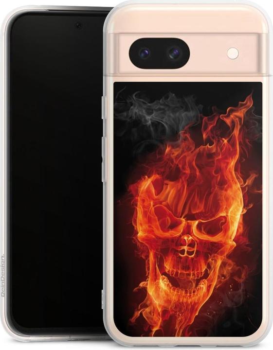 DeinDesign Silikon Hülle für Google Pixel 8a Handyhülle Case Smartphone Schutzhülle Feuer Schädel Totenkopf (Google Pixel 8a)