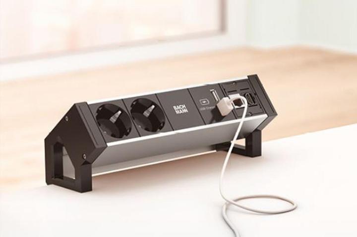 Actual product image Bachmann Desk 2 Alu Black 2xPowersocket (2 x, CEE 7/3, 0.20 m)