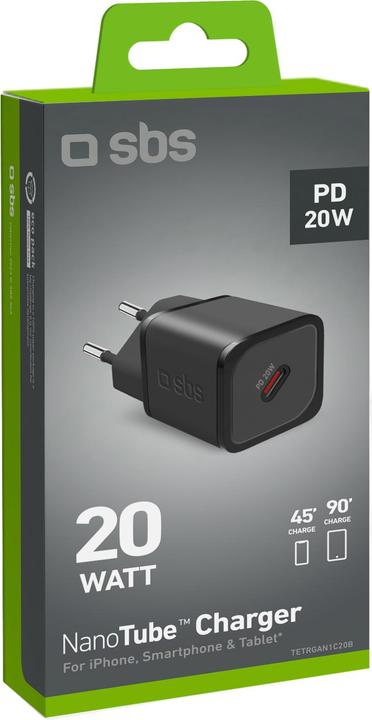 Produktbild SBS PD Reiselader 20W USB-C GaN schwarz (20 W, 1 Port)