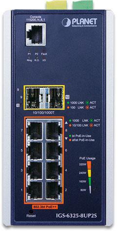 Image du produit Planet Industrial L3 8 ports 802.3bt GE + 2 ports SFP (8 ports)