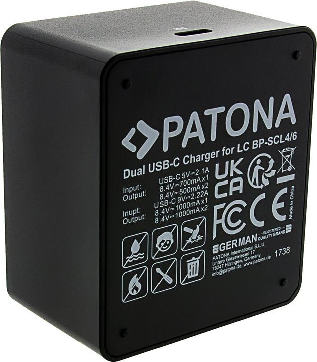 Produktbild Patona Dual Ladegerät für Leica Q3 Q4 BP-SCL4 und BP-SCL6 inkl. USB-C Kabel (Kamera Akku Ladegerät)