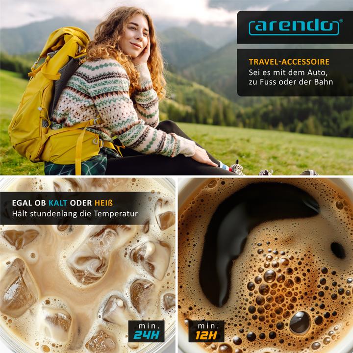 Produktbild Arendo Thermobecher 0,7l Edelstahl, doppelwandig isoliert, auslaufsicher, vakuumisoliert, 12h/24h warm/kalt