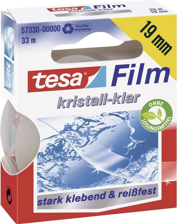 tesa 1x tesafilm KRISTALL-KLAR, hochtransparent, alterungsbeständig, mit starker Haftung (19 mm)