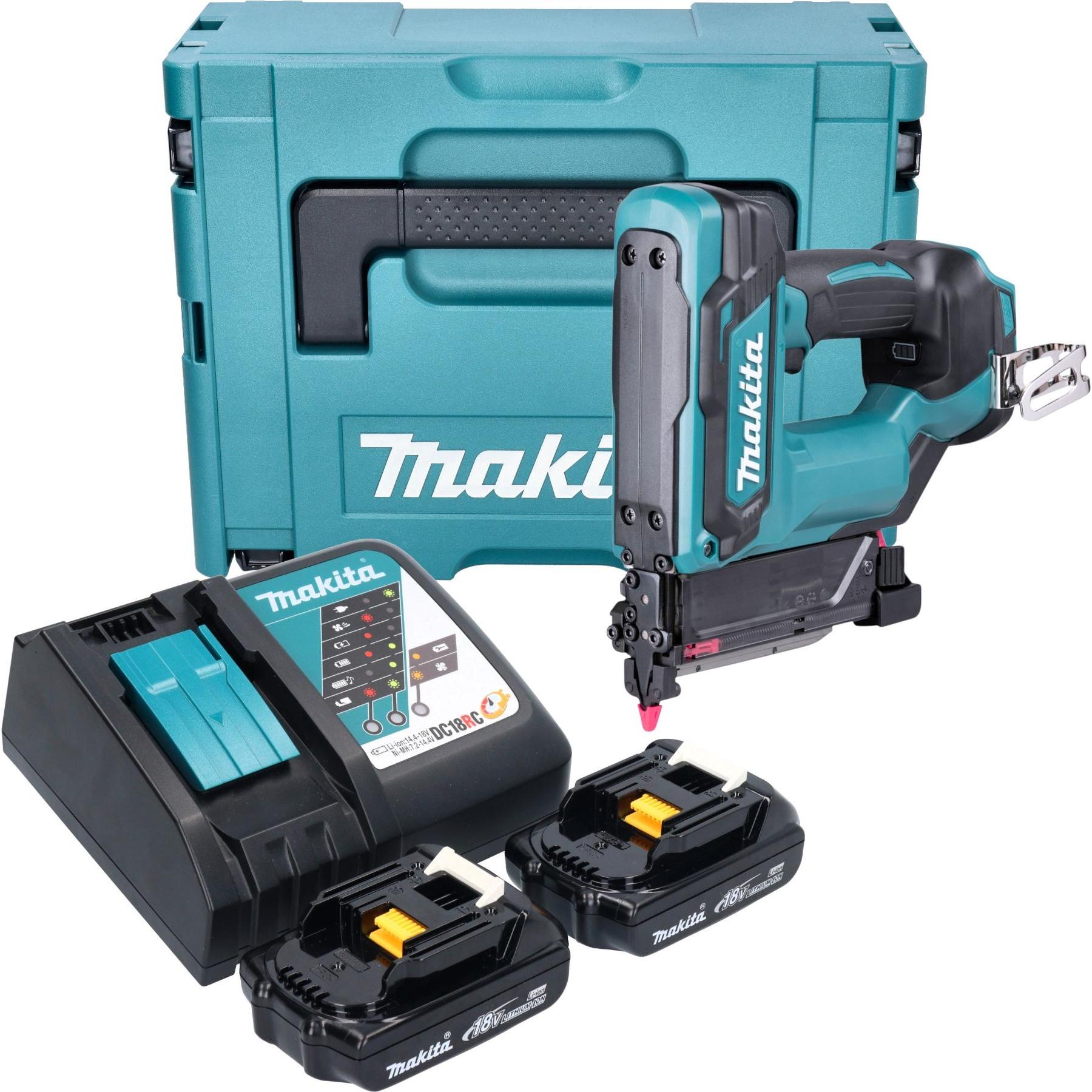 Makita, Graffettatrice + Pistola sparachiodi, DPT 353 RYJ 18 V Li-Ion batteria pin tacker in Makpac + 2 x 1,5 Ah batteria + caricabatterie
