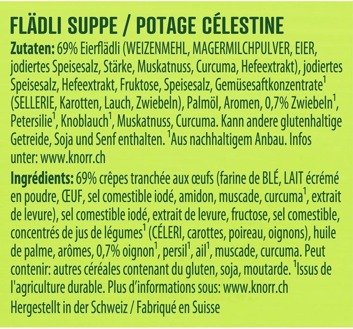 Valori nutrizionali e ingredienti Knorr Flädli soup bag, zuppa primaverile con pasta e verdure, fresca e leggera come la primavera