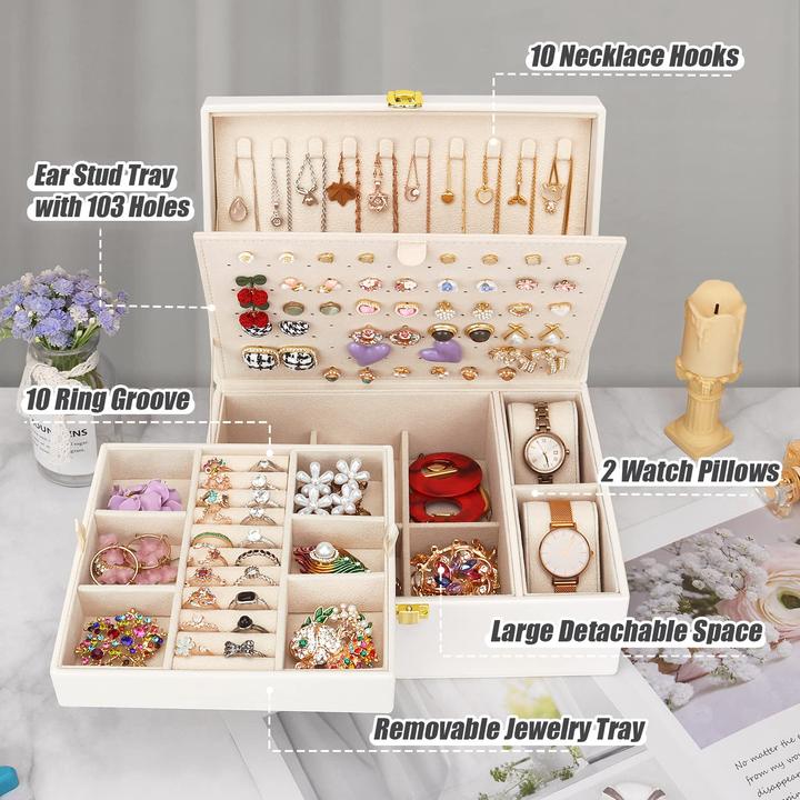 Produktbild Only-Bags.Store Schmuckkästchen für Halsketten, Ohrringe, Armbänder, Ringe, Uhren, mit abnehmbaren