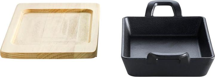 Image du produit All'Grill Poêlon en fonte -carré- avec 2 poignées 14 x14 cm et dessous de plat en bois