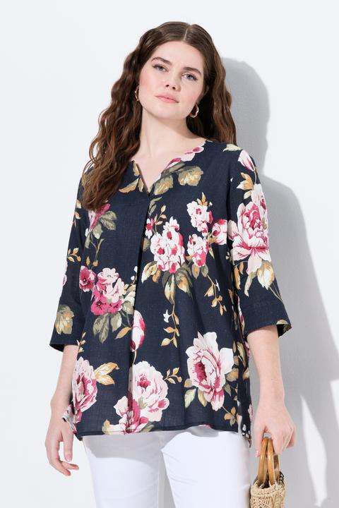 Produktbild Ulla Popken Leinenmix-Bluse, A-Linie, Tunika-Ausschnitt, 3/4-Arm (46, 48)