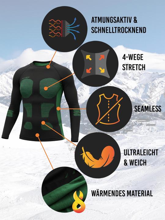 Produktbild Normani 2 x Thermooberteil Langarm Shirt Skiunterwäsche für Herren - 9874 (52, 54, L, XL)