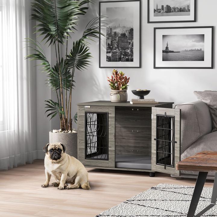 Produktbild PawHut Hundekäfig Spanplatte, Stahl Grau (Hundezwinger)