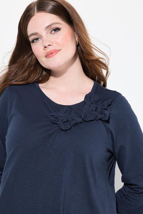 Image du produit Ulla Popken Chemise, fleurs 3D, col rond, manches 3/4, coton biologique (46, 48)