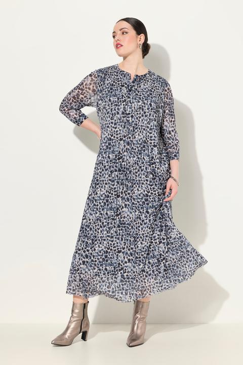 Immagine prodotto Ulla Popken Maxi abito in mesh a doppio strato con design leopardato, scollo a girocollo e maniche a 3/4 (52)