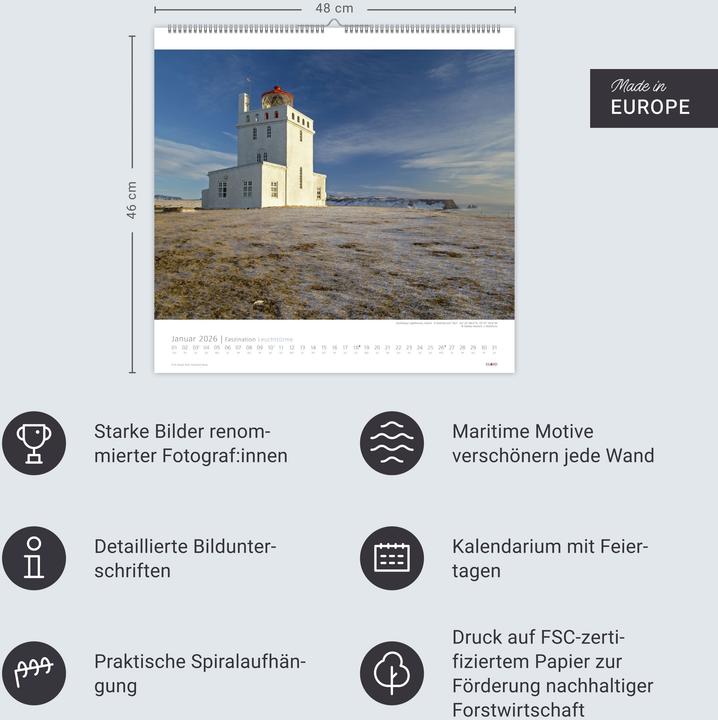 Immagine prodotto Faszination Leuchttürme Edition Kalender 2026 - An den Grenzen der Landschaft (48 x 46 cm, Copertina rigida, Tedesco)