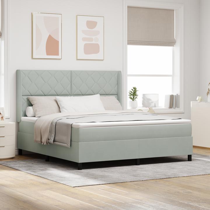 Actual product image vidaXL Boxspringbett Mit Matratze & Led Samt Hellgrau (180 x 200 cm)