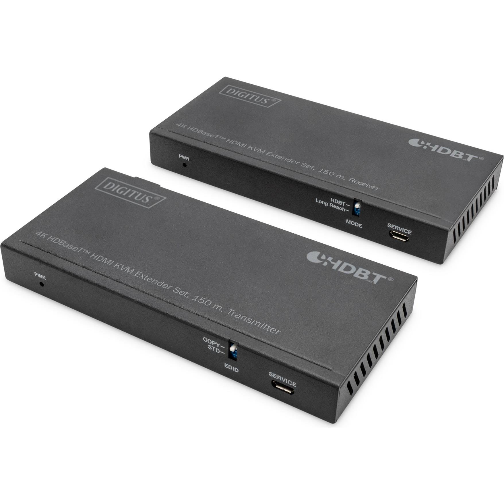 Digitus 4K HDBaseT™ HDMI KVM Extender Set, 150 m, KVM Switch, Schwarz