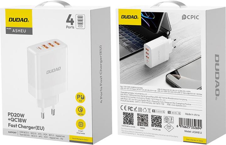 Produktbild Dudao A5HEU network charger 3x USB-A 1x USB-C PD20W - white (20 W)