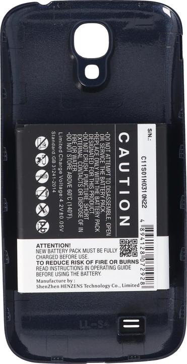 Actual product image Samsung Galaxy S4 battery, GT-I9500 with blue additional cover (Rechargeable battery, Galaxy S4)