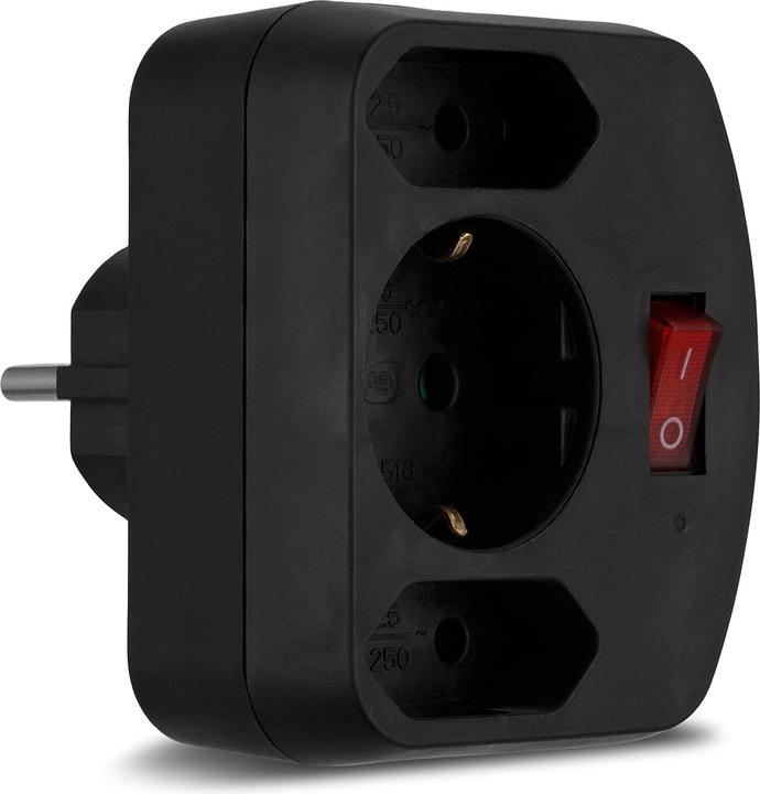 Actual product image REV 3-way adapter with switch (3x, CEE 7/16)
