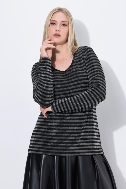 Immagine prodotto Ulla Popken Maglia classica con righe glitterate, scollo a girocollo e maniche lunghe (46, 48)