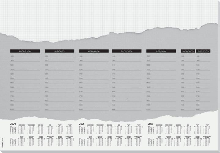 Sigel Papier-Schreibunterlage, Weekly Planner, mit 3-Jahres-Kalendarium, Tages- und Wochenplan, DE/EN/FR/N