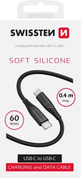 Actual product image Swissten Data Cable Soft Silicone USB-C / USB-C 0,4 M Black (0.40 m, 60 W)