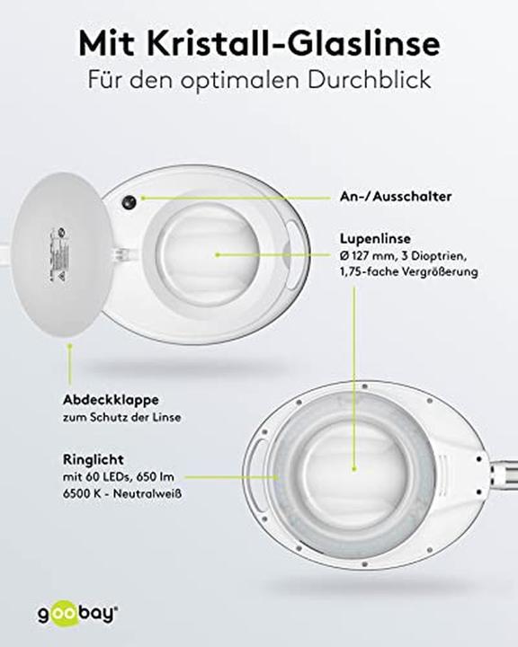 Actual product image Goobay LED clamp magnifier lamp, 8 W (650 lm)