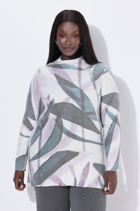 Produktbild Ulla Popken Pullover, Blätter, Pailletten, Stehkragen, Langarm (54)