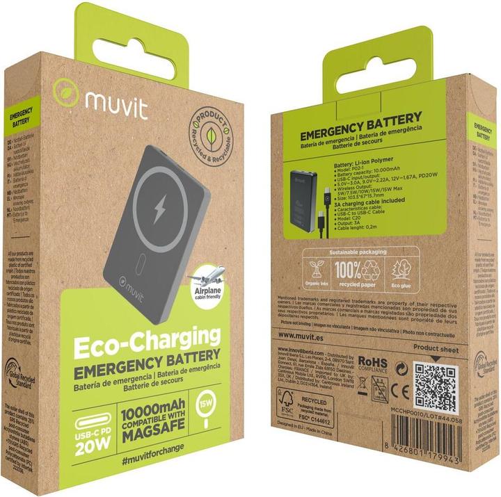 Immagine prodotto Muvit Powerbank for Change Schwarz Aluminium 10000 mAh (10000 mAh, 20 W)