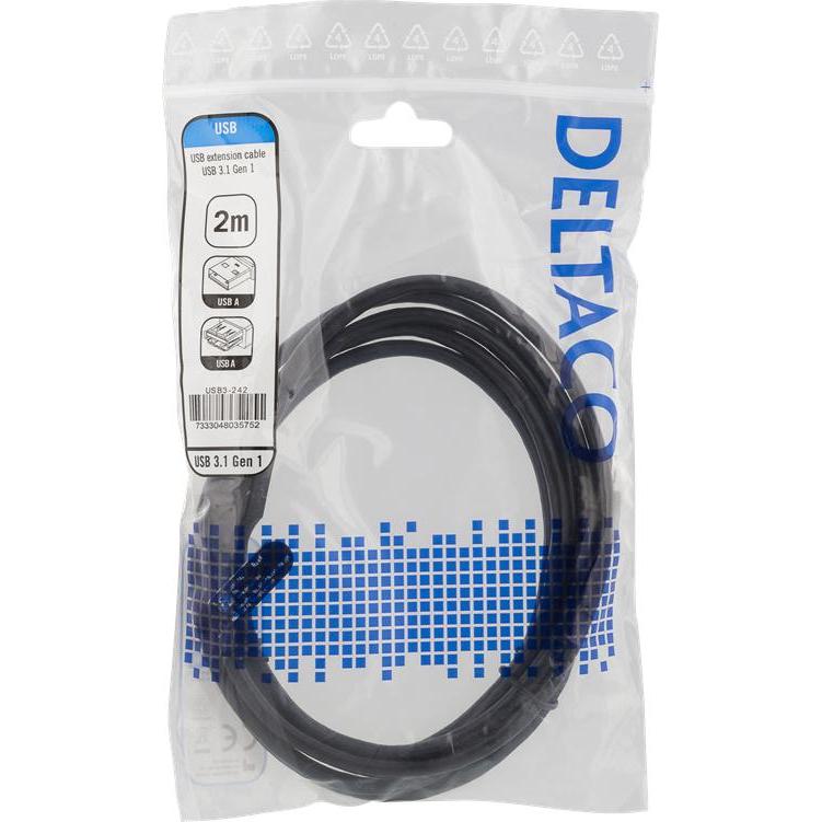 Thumbnail - Deltaco USB3-242 - USB forlaengerkabel (2 m, USB 3.2 Gen 1), USB Kabel