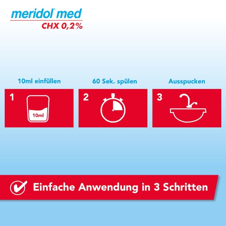 Actual product image Meridol med CHX 0.2 % solution for application in the oral cavity, 300 ml solution (300 ml, Mouthwash)