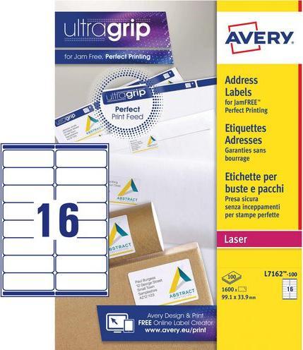 Actual product image Avery Dennison Labels Zweckform ultragrip L7162, 99,1x33,9 mm, white, pk. 1600 pcs.