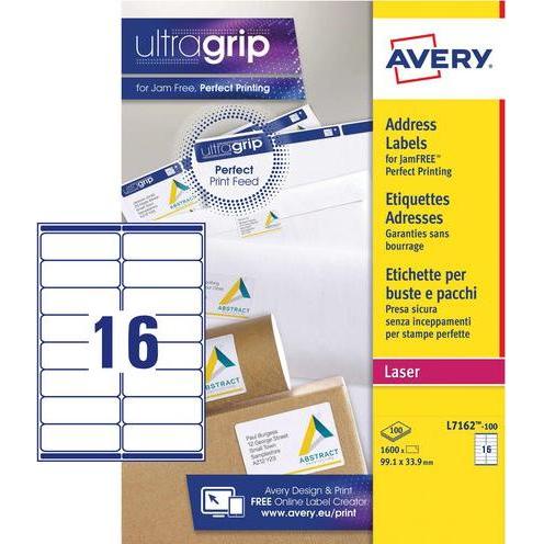 Avery Dennison, Etiketten, Etiketten Zweckform ultragrip L7162, 99,1x33,9 mm, weiss, Pk. 1600 Stk.