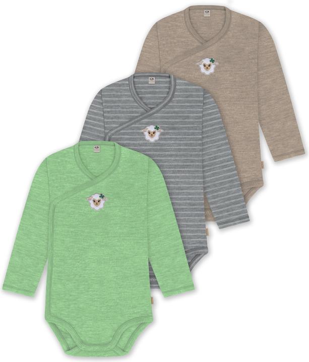 Actual product image Normani Set of 3 baby body wrap long sleeve toddler bodysuit made from merino wool - 9357 (74)