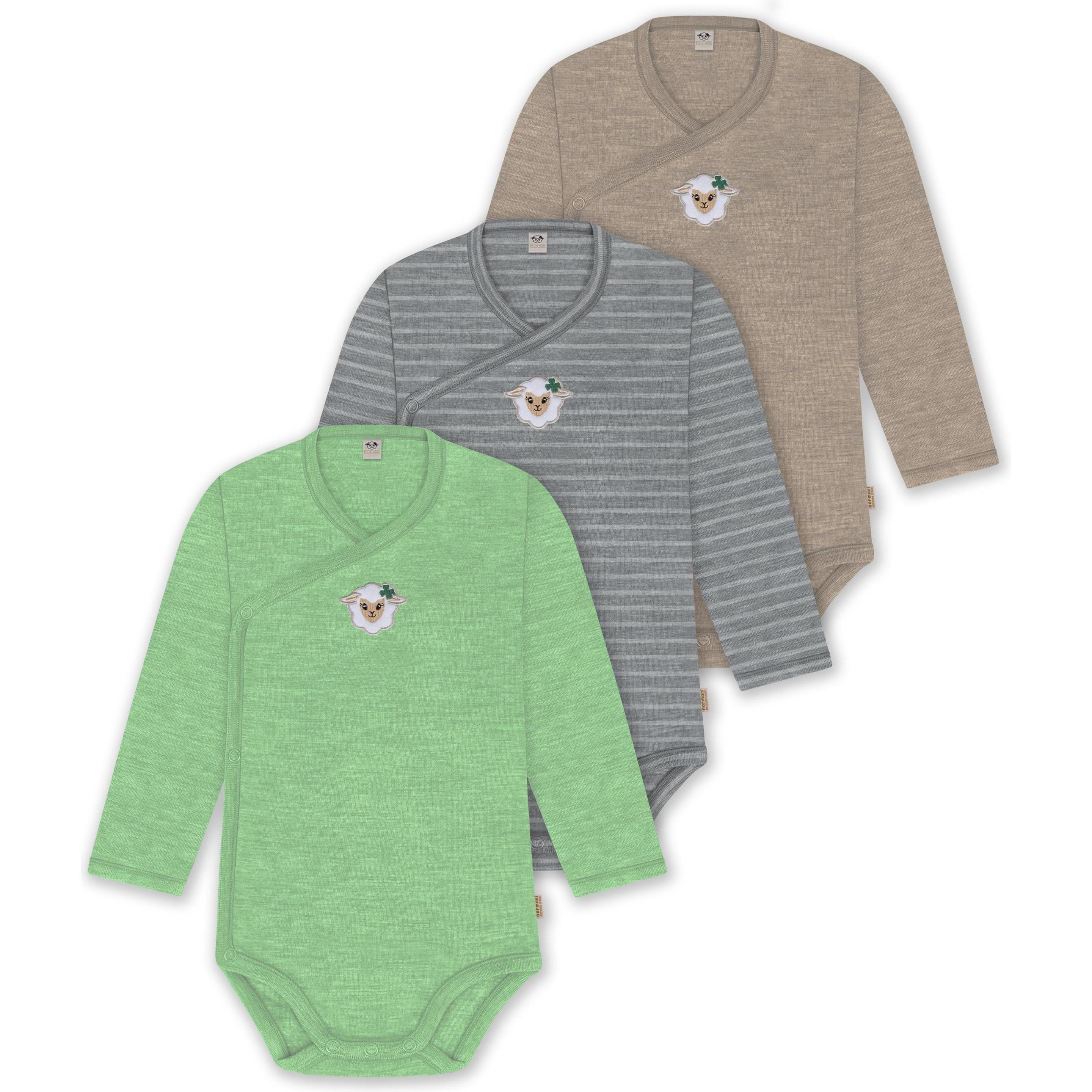 Thumbnail - Normani, Herren, Body, 3er Set Baby-Body Wickelbody Langarm Toddler-Bodysuit aus Merinowolle - 9357, Beige, (62)
