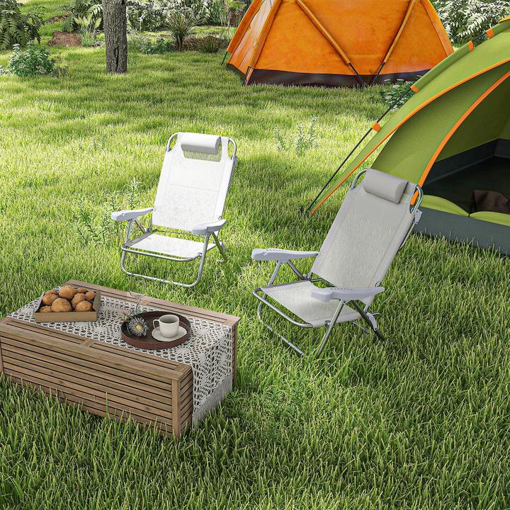 Image du produit Outsunny Strandstuhl Aluminium, Mesh-Gewebe Hellgrau