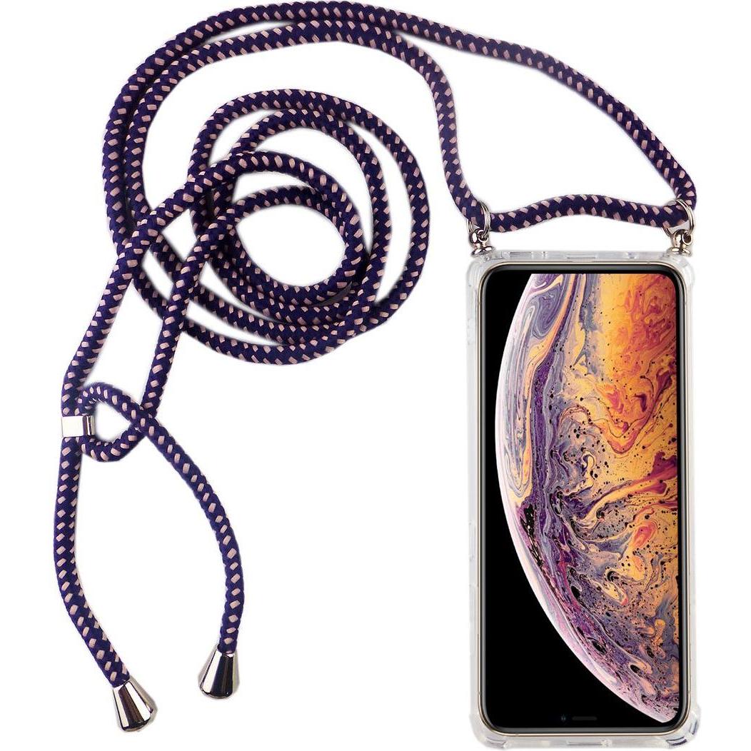 König Design Apple iPhone XS Max Handykette Hülle mit Band Case zum umhängen Kordel Violett, Handykette, Transparent