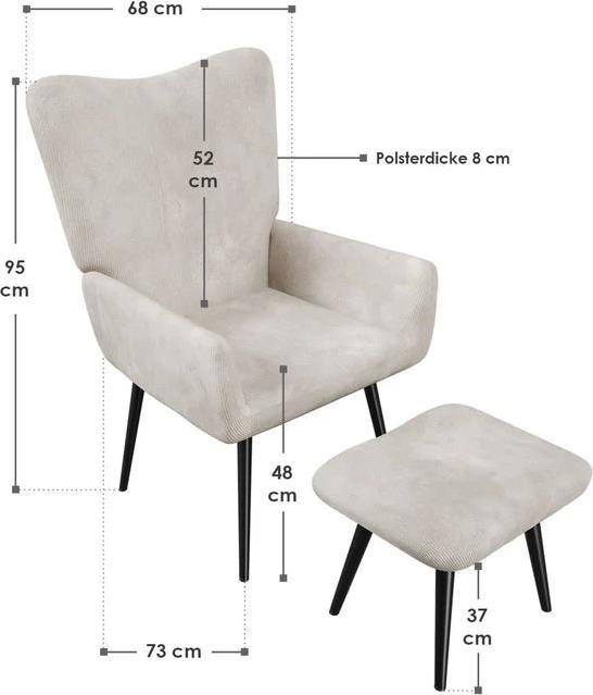 Produktbild Juskys Ohrensessel Relaxsessel mit Hocker