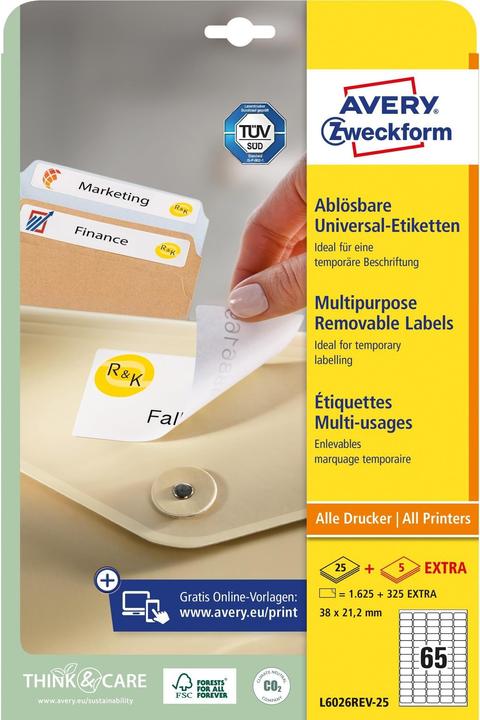 Actual product image Avery Universal labels