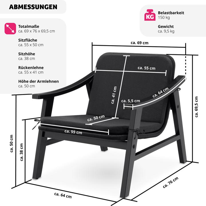 Produktbild tectake Rattan Stuhl Treviso, Holzgestell und Polsterauflage