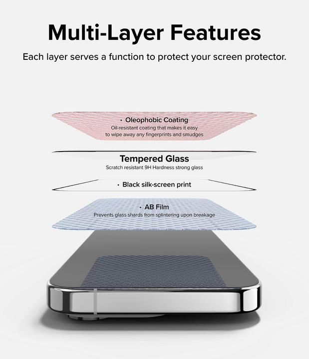 Immagine prodotto Ringke Proteggi schermo iPhone 15 Pro Max Vetro temperato Premium 9H con maschera di installazione (1 Pezzo/i, Apple iPhone 15 Pro Max)