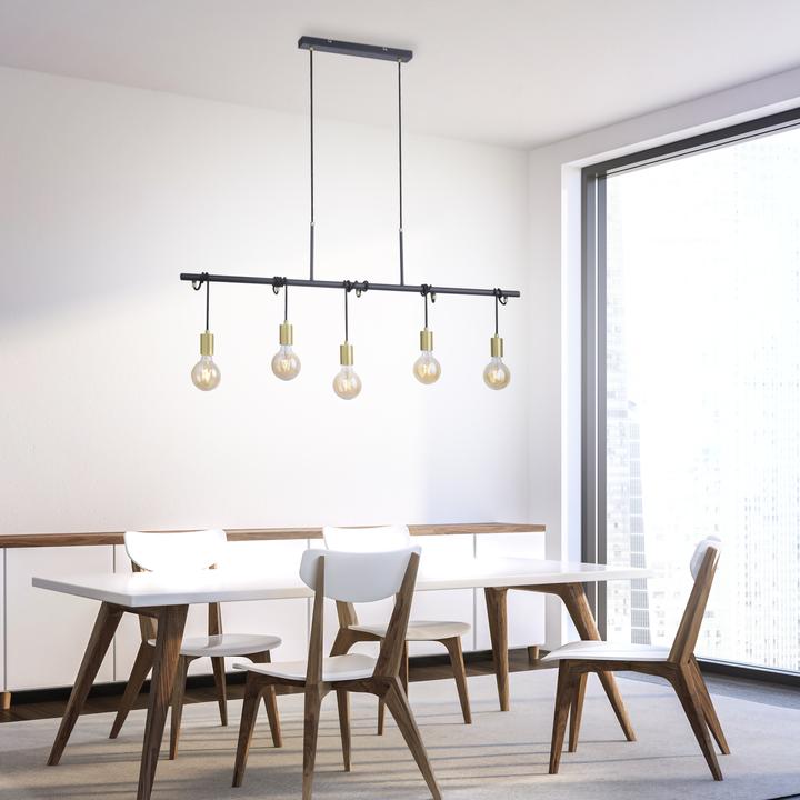 Actual product image Just Light Pendellampe TAMARA 5-flammig Leuchte in schwarz matt mit goldenen Fassungen (E27)