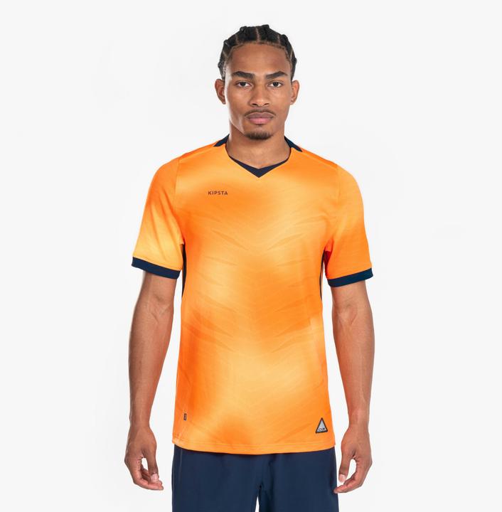 Immagine prodotto Kipsta Maglia da calcio da donna/uomo a maniche corte - CLR arancione/blu scuro (L)