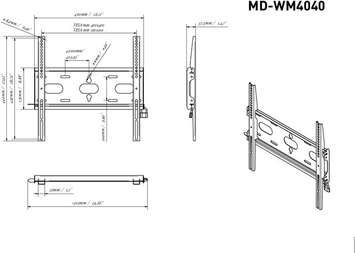 Produktbild iiyama TFT-Zubehör Universelle Wandhalterung Typ MD-WM4040 *schwarz* (Wand, 125 kg)