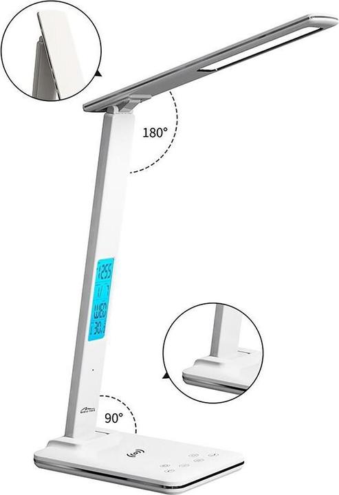 Actual product image Media-Tech LEDITOU - Energy-saving LED desk lamp with 15W QI wireless charger. Illuminated alarm clock with °C