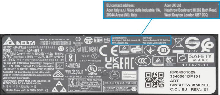 Actual product image Acer AC-Adapter (45 W)